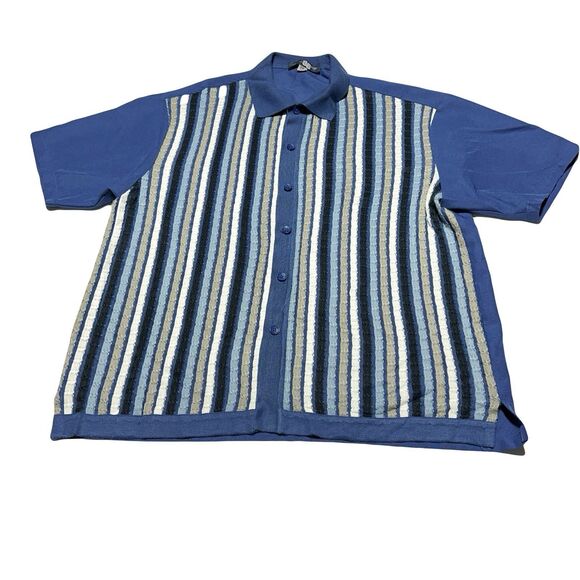 Michael Irvin 88 Button Shirt Men XXL Blue Knit  Short Sleeve Party Club Bowling - Picture 1 of 9